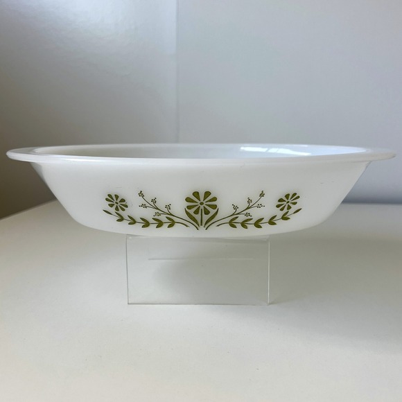 Glasbake Other - Vintage Glasbake Green Daisy Divided Milk Glass Serving Casserole Dish J2352